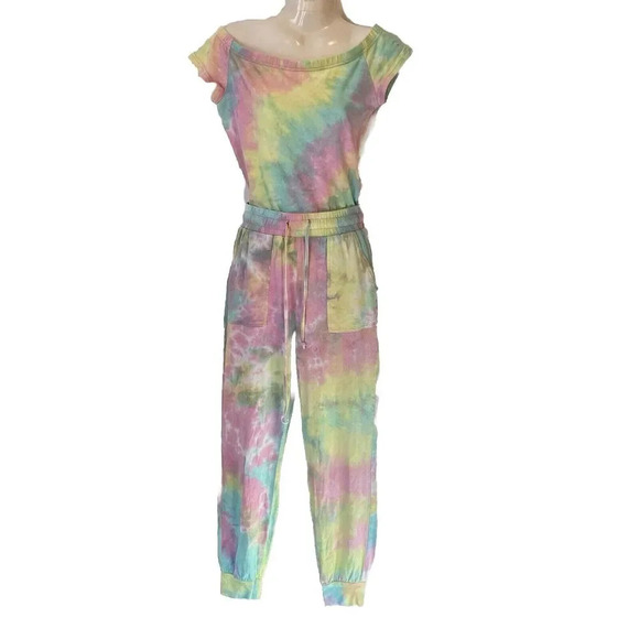 Y2K 1Piece Joggers Jumpsuit Women S Babydoll Tie Dye Boho Stretch Comfort Pocket - Picture 1 of 10